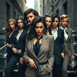 A powerful depiction of a group of transgender women embodying a mafia theme