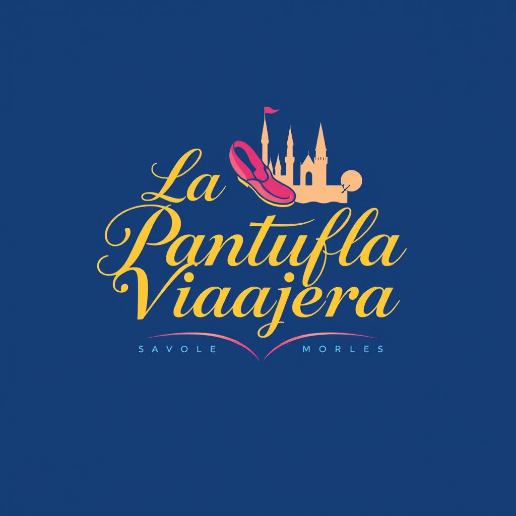 A sophisticated and colorful logo design for "La Pantufla Viajera," a travel agency specializing in trips to Universal and Disney Parks around the world