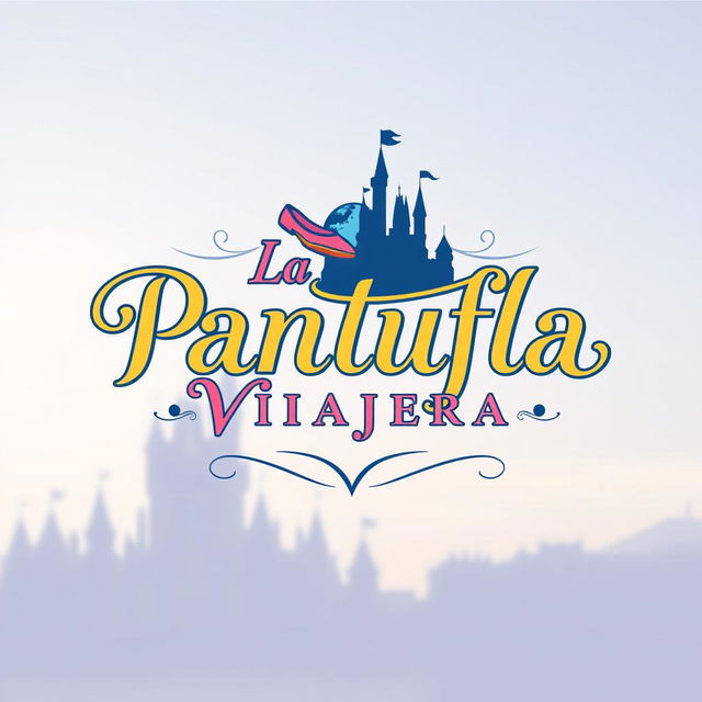 A sophisticated and colorful logo design for "La Pantufla Viajera," a travel agency specializing in trips to Universal and Disney Parks around the world