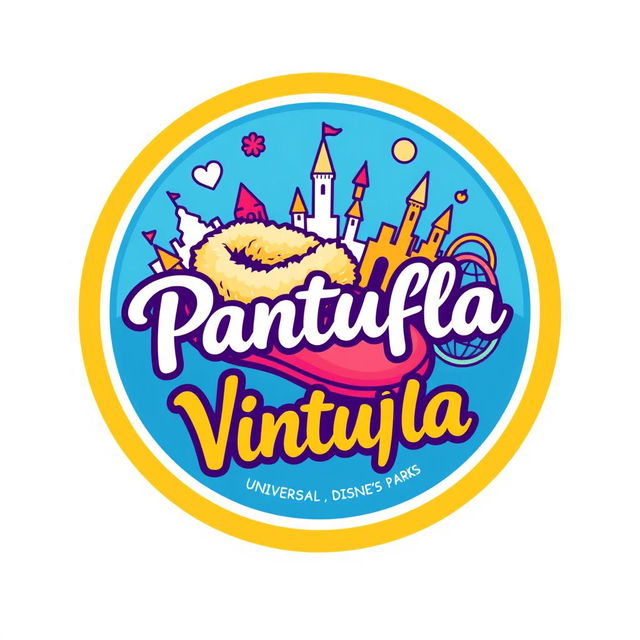 A vibrant and engaging logo design for "La Pantufla Viajera," a travel agency focused on selling trips to Universal and Disney Parks globally