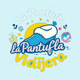 A vibrant and engaging logo design for "La Pantufla Viajera," a travel agency focused on selling trips to Universal and Disney Parks globally