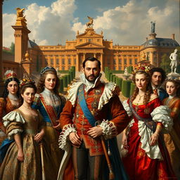 A richly detailed portrait representing the era of the Spanish Bourbon dynasty, showcasing the opulence and grandeur of royal life in Spain