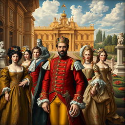 A richly detailed portrait representing the era of the Spanish Bourbon dynasty, showcasing the opulence and grandeur of royal life in Spain