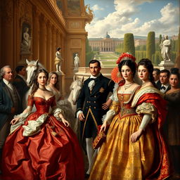 A richly detailed portrait representing the era of the Spanish Bourbon dynasty, showcasing the opulence and grandeur of royal life in Spain