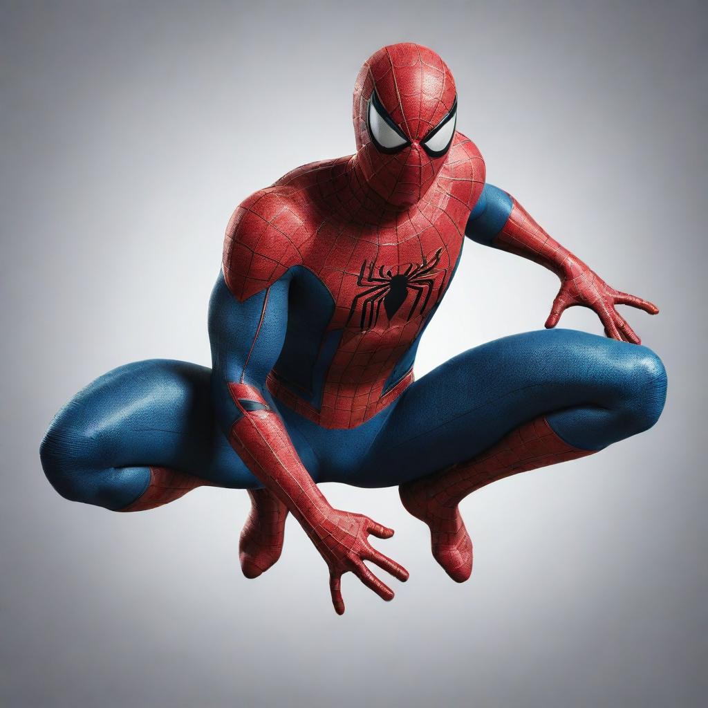 A highly detailed, classic style illustration of Spiderman in a dynamic action pose.