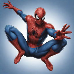 A highly detailed, classic style illustration of Spiderman in a dynamic action pose.