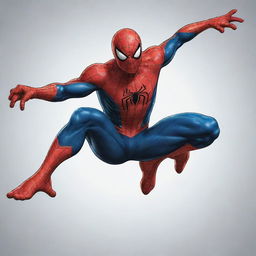 A highly detailed, classic style illustration of Spiderman in a dynamic action pose.