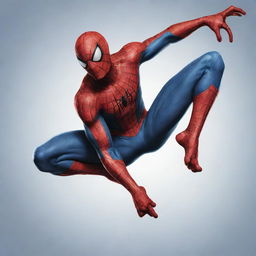 A highly detailed, classic style illustration of Spiderman in a dynamic action pose.