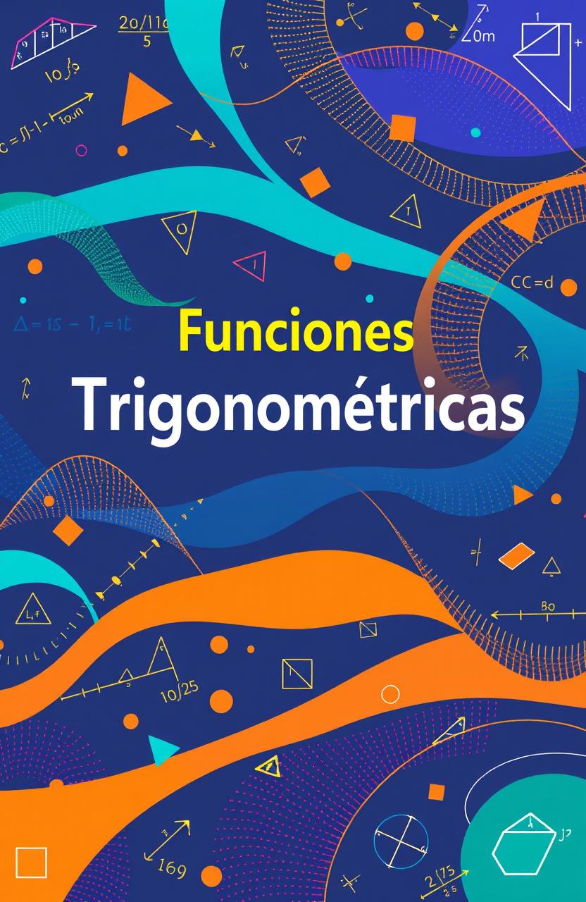 A creative and unique cover design representing trigonometric functions, incorporating elements such as sine and cosine waves elegantly intertwined to form a visually striking pattern