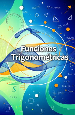 A creative and unique cover design representing trigonometric functions, incorporating elements such as sine and cosine waves elegantly intertwined to form a visually striking pattern