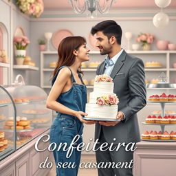 A semi-realistic book cover design for a romance novel titled 'Confeiteira do seu casamento'