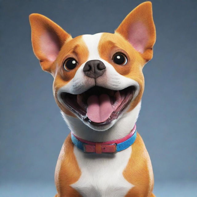 A lovable, animated dog with exaggerated features and bright, lively colors.