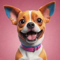 A lovable, animated dog with exaggerated features and bright, lively colors.