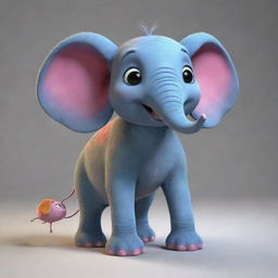 An endearing animated hybrid creature, blending the features of an elephant and a dog, with uniquely exaggerated and colorful traits.