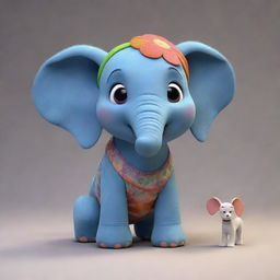 An endearing animated hybrid creature, blending the features of an elephant and a dog, with uniquely exaggerated and colorful traits.