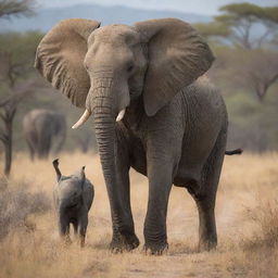 A large, majestic creature in its wild natural habitat, gracefully combining the powerful characteristics of both a dog and an elephant.