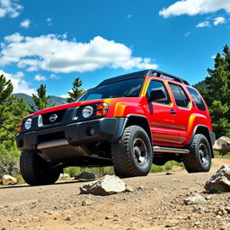 A vibrant image of a 2001 Nissan Xterra, painted in a sporty and dynamic style