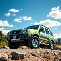 A vibrant image of a 2001 Nissan Xterra, painted in a sporty and dynamic style