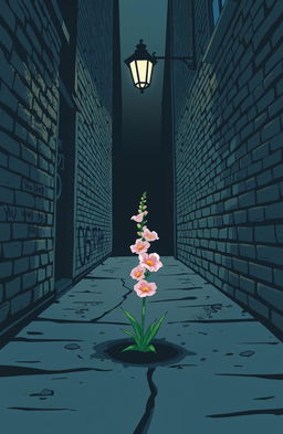 A comic/manga style illustration of a dark and narrow alley