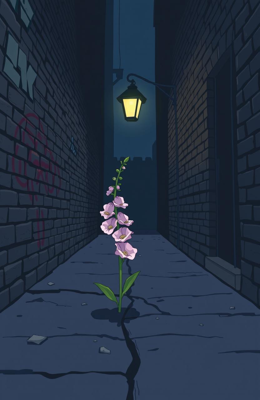 A comic/manga style illustration of a dark and narrow alley