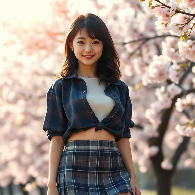 A young Japanese woman, approximately 18 years old, embodying the classic schoolgirl aesthetic