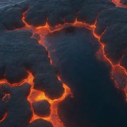 A stunning animated scene illustrating a deep ocean diverging to reveal a vibrant stream of molten lava underneath. This dramatic image should capture the contrast between the cool oceanic blues and the fiery subterranean hues.