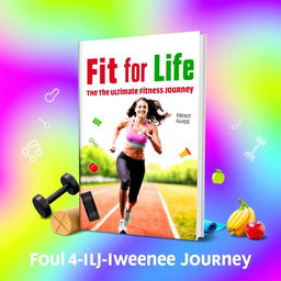 A vibrant and energetic eBook cover for a fitness guide, showcasing various elements of health and wellness