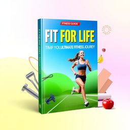 A vibrant and energetic eBook cover for a fitness guide, showcasing various elements of health and wellness