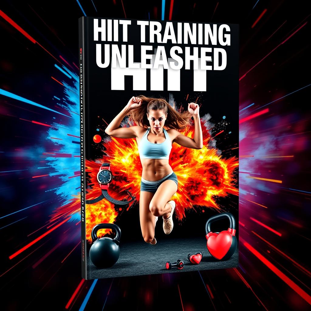 An eye-catching eBook cover for a HIIT (High-Intensity Interval Training) workout guide titled 'HIIT Training Unleashed'