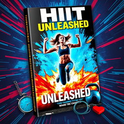 An eye-catching eBook cover for a HIIT (High-Intensity Interval Training) workout guide titled 'HIIT Training Unleashed'