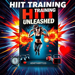 An eye-catching eBook cover for a HIIT (High-Intensity Interval Training) workout guide titled 'HIIT Training Unleashed'