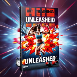 An eye-catching eBook cover for a HIIT (High-Intensity Interval Training) workout guide titled 'HIIT Training Unleashed'