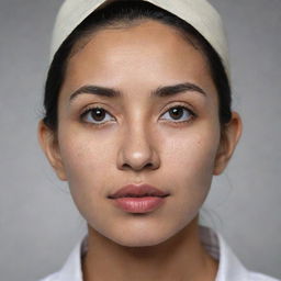 Generate a hyper-realistic photographic image of a person, demonstrating a balanced blend of Indonesian and Persian features.