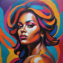 Create a bold and empowering piece of artwork that symbolizes the strength, resilience and power of women, using vibrant colours and dynamic shapes.