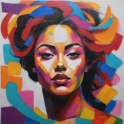 Create a bold and empowering piece of artwork that symbolizes the strength, resilience and power of women, using vibrant colours and dynamic shapes.