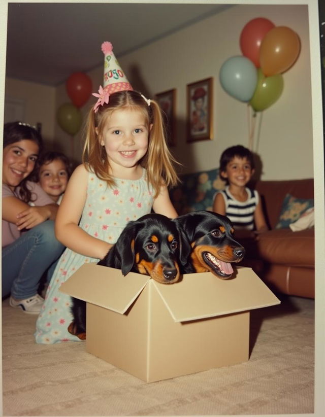 A candid polaroid picture capturing a nostalgic 90s American birthday party scene