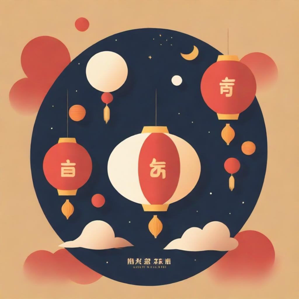 A Lunar New Year-themed image featuring cultural symbols like lanterns, firecrackers, and red envelopes, bathing in the warm golden glow of the moon, with the text 'Shining English Club' artistically displayed in the middle