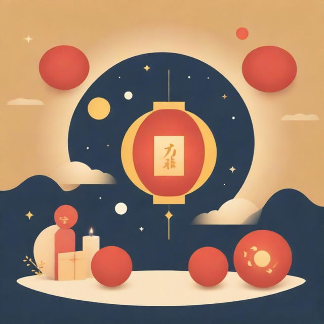 A Lunar New Year-themed image featuring cultural symbols like lanterns, firecrackers, and red envelopes, bathing in the warm golden glow of the moon, with the text 'Shining English Club' artistically displayed in the middle