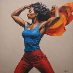 Create a powerful and inspiring painting that represents the power and strength of women, with the figures drawn in bold and commanding poses that embodies their resilience and power.