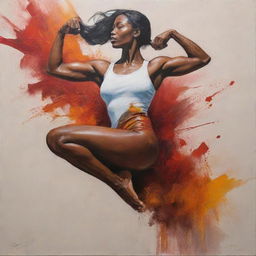 Create a powerful and inspiring painting that represents the power and strength of women, with the figures drawn in bold and commanding poses that embodies their resilience and power.