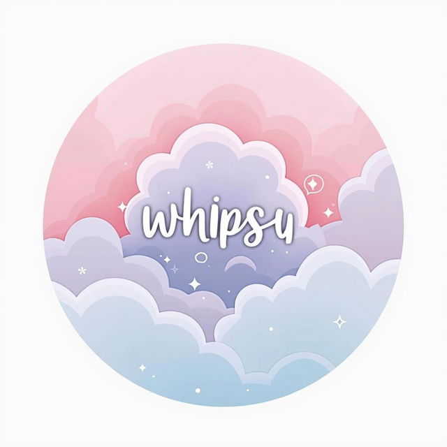 A circular logo featuring soft pastel tones of pink, lilac, and blue