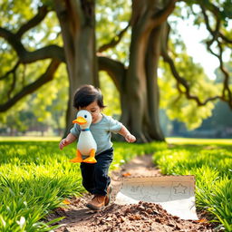 A 10 month old baby boy with thick black hair, wearing a cozy gray t-shirt and stylish black corduroy pants, and cute brown leather shoes