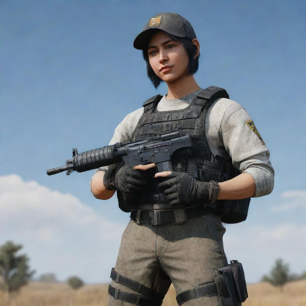 A professional PUBG player character named Sary, clad in Season 2 attire, holding an M416 gun.