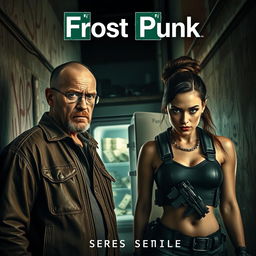 A captivating and intense series cover showcasing two characters in a tense standoff in a gritty urban environment, reminiscent of Breaking Bad