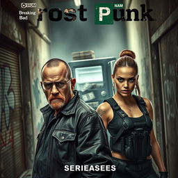 A captivating and intense series cover showcasing two characters in a tense standoff in a gritty urban environment, reminiscent of Breaking Bad