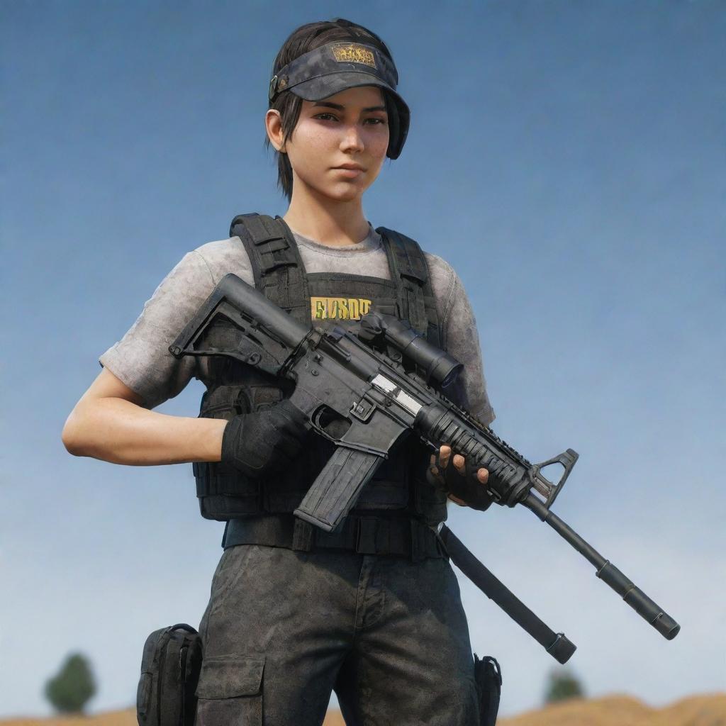 A professional PUBG player character named Sary, clad in Season 2 attire, holding an M416 gun.