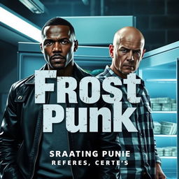 A captivating cover for a police series titled 'Frost Punk', inspired by 'Breaking Bad'