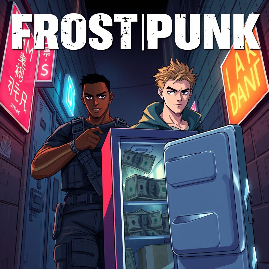 Anime-style cover for a police series titled 'Frost Punk', inspired by 'Breaking Bad'