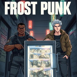 Anime-style cover for a police series titled 'Frost Punk', inspired by 'Breaking Bad'