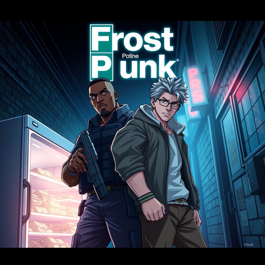 Anime-style cover for a police series named 'Frost Punk', inspired by 'Breaking Bad'